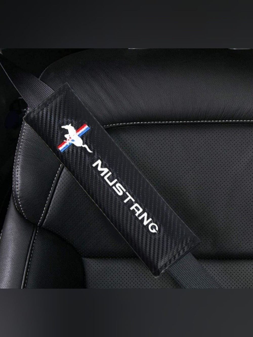 2 Ford Mustang Carbon Emboidered seat belt shoulder pad covers Universal fit